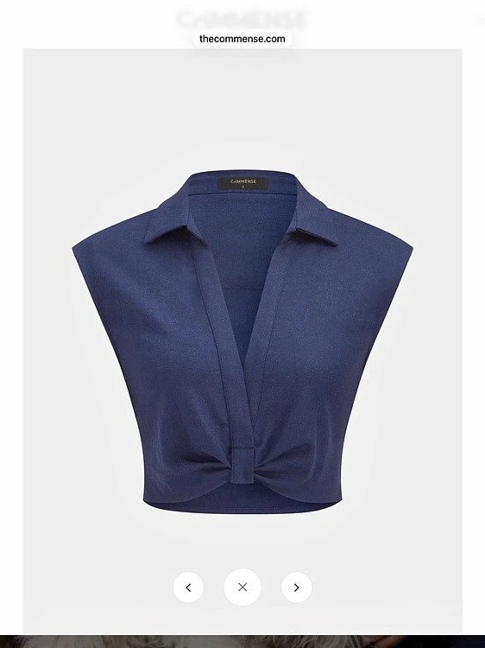NWT - Commense Collared Sleeveless Knotted Cropped Blouse Blue Small